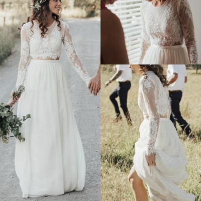 Two piece wedding dresses bridal gown with sleeves wd51 - Thumbnail 2