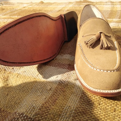 Hot sale men's brown tassels loafer genuine suede formal shoes