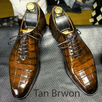 Bespoke Burgundy Alligator Leather Shoes,Men Handmade Dress Oxford Shoes - Thumbnail 6
