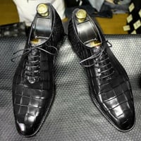 Bespoke Burgundy Alligator Leather Shoes,Men Handmade Dress Oxford Shoes - Thumbnail 7