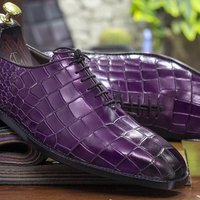 Bespoke Burgundy Alligator Leather Shoes,Men Handmade Dress Oxford Shoes - Thumbnail 3