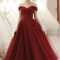 Burgundy Tulle Long Prom Dress A Line Evening Dress - Thumbnail 3