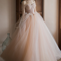Pink tulle long prom gown A line evening gown - Thumbnail 4