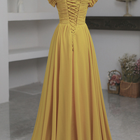 Yellow chiffon long prom dress A line evening dress - Thumbnail 3