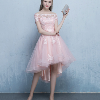 Cute tulle lace high low prom dress homecoming dress - Thumbnail 3