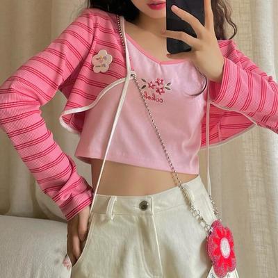 Pastel color stripe cardigan top