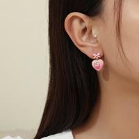 Pastel Pink Strawberry Heart Bow Earrings - Thumbnail 4