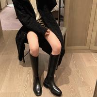 New Round Toe Thick Sole Heightened Oblique Mouth High Boots Knight Boots - Thumbnail 1