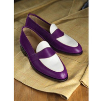 Handmade Men's Loafer White Tan Leather Monk Shoes, Handsome Two-Tone Penny Loafer Shoes - Thumbnail 2