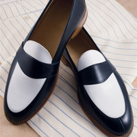 Handmade Men's Loafer White Tan Leather Monk Shoes, Handsome Two-Tone Penny Loafer Shoes - Thumbnail 4