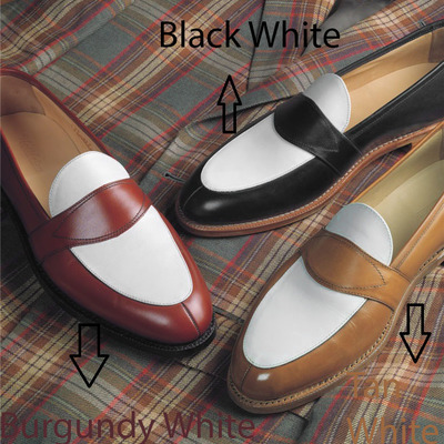 Handmade men's loafer white tan leather monk shoes, handsome two-tone penny loafer shoes - Thumbnail 1