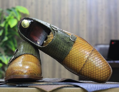 Handmade Men's Python Texture Derby Dress Shoes, Monk Leather Shoes