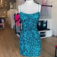 Cute Sparkly Scoop Neck Bodycon Teal Velvet Sequins Homecoming Dress with Cross Back - Thumbnail 1
