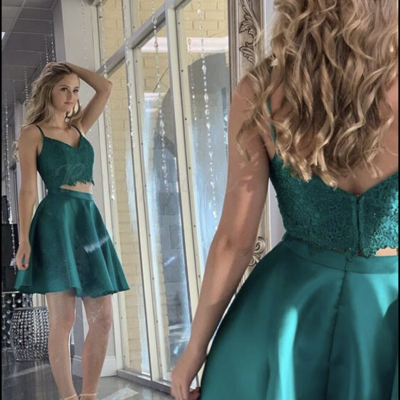 Two piece homecoming dresses top lace green - Thumbnail 5