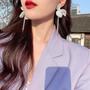 Bow Pearl Beaded Tassel Dangle Drop Earrings-2