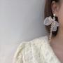 Bow Pearl Beaded Tassel Dangle Drop Earrings-3