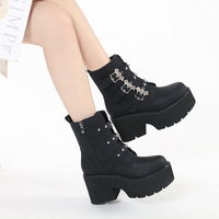Metal Bat Buckles Platform Booties With Rivet Detail - Thumbnail 1