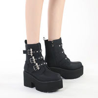Metal Bat Buckles Platform Booties With Rivet Detail - Thumbnail 5