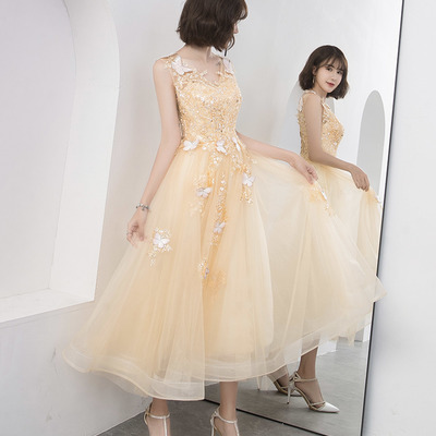 Champagne tulle lace short prom dress homecoming dress - Thumbnail 1