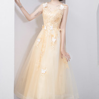 Champagne tulle lace short prom dress homecoming dress - Thumbnail 2