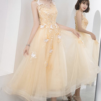 Champagne tulle lace short prom dress homecoming dress - Thumbnail 4