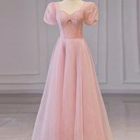 Pink tulle long prom dress pink evening dress - Thumbnail 4