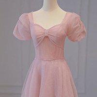 Pink tulle long prom dress pink evening dress - Thumbnail 1