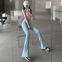 Wide Leg Pants Spring Summer Light Blue Love Heart Retro Fashion Girl Women Denim Jeans - Thumbnail 3