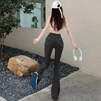 Wide Leg Pants Spring Summer Light Blue Love Heart Retro Fashion Girl Women Denim Jeans - Thumbnail 2