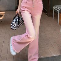 Light Pink Gray High Waist Retro Fashion Girl Women Denim Wide Leg Pants Jeans - Thumbnail 8