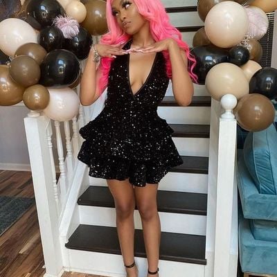 Sexy black sparking short cocktail dresses back open tiered sequin graduation gown parties night，1438 - Thumbnail 2