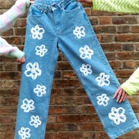 Y2K HAND DRAWING FLOWER JEANS - Thumbnail 1