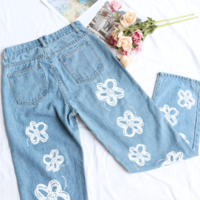 Y2K HAND DRAWING FLOWER JEANS - Thumbnail 6