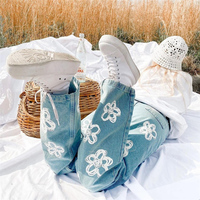 Y2K HAND DRAWING FLOWER JEANS - Thumbnail 2