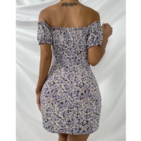 Print Temperament Floral Sling Backless Dress - Thumbnail 4