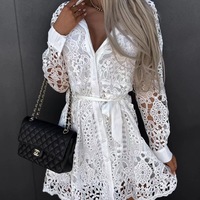 Fashion Temperament Lace Mini Long Sleeve Dress - Thumbnail 3