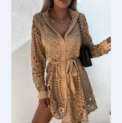Fashion Temperament Lace Mini Long Sleeve Dress