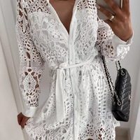 Fashion Temperament Lace Mini Long Sleeve Dress - Thumbnail 1