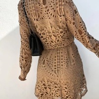 Fashion Temperament Lace Mini Long Sleeve Dress - Thumbnail 4