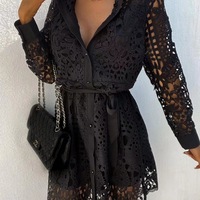 Fashion Temperament Lace Mini Long Sleeve Dress - Thumbnail 2