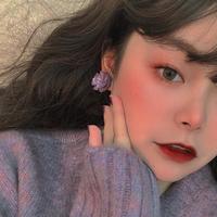 Purple Flower Stud Earrings - Thumbnail 2