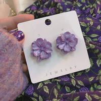 Purple Flower Stud Earrings - Thumbnail 3