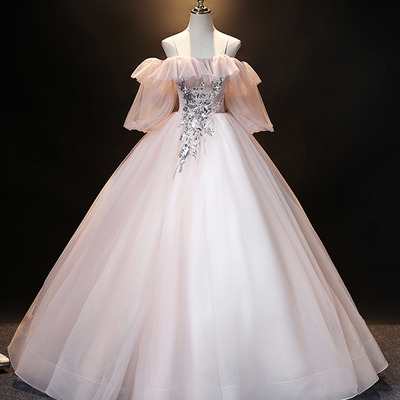 A-line pink spaghetti straps long ball gown dress - Thumbnail 3