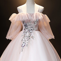 A-Line Pink Spaghetti Straps Long Ball Gown Dress - Thumbnail 1