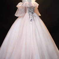 A-Line Pink Spaghetti Straps Long Ball Gown Dress - Thumbnail 3