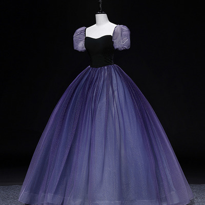 Purple a-line sparkly tulle long prom dress - Thumbnail 2