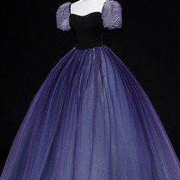 Purple A-line Sparkly Tulle Long Prom Dress - Thumbnail 4