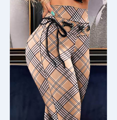 Casual Print Eyelet Skinny Pants