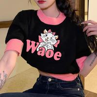 Waoe Kitty Cat Color Block Knitted Top Sweater - Thumbnail 5