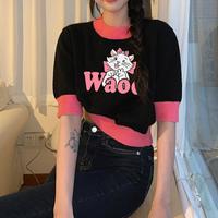 Waoe Kitty Cat Color Block Knitted Top Sweater - Thumbnail 6